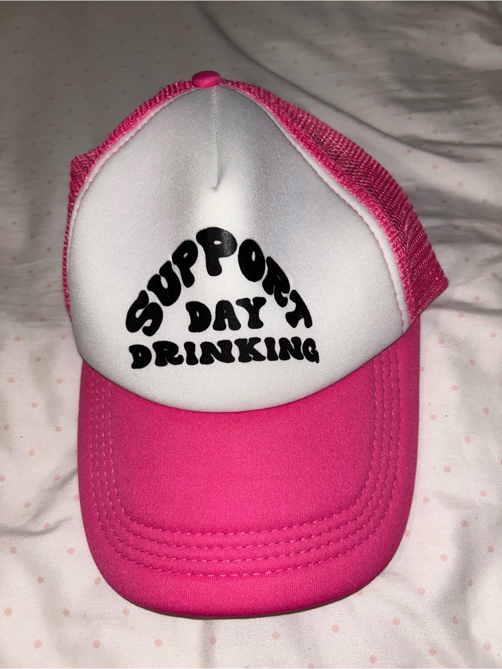 'Support Day Drinking' Pink and White Trucker Hat